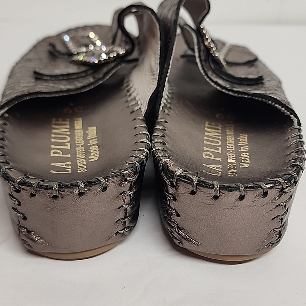 LA PLUME Made In Italy Leather Women's Metallic Slide Sandals Sz 39/US 8/8.5 - Picture 7 of 10